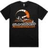 IMG_0959 Black T-shirt with Slingshot Accessory logo and orange design.