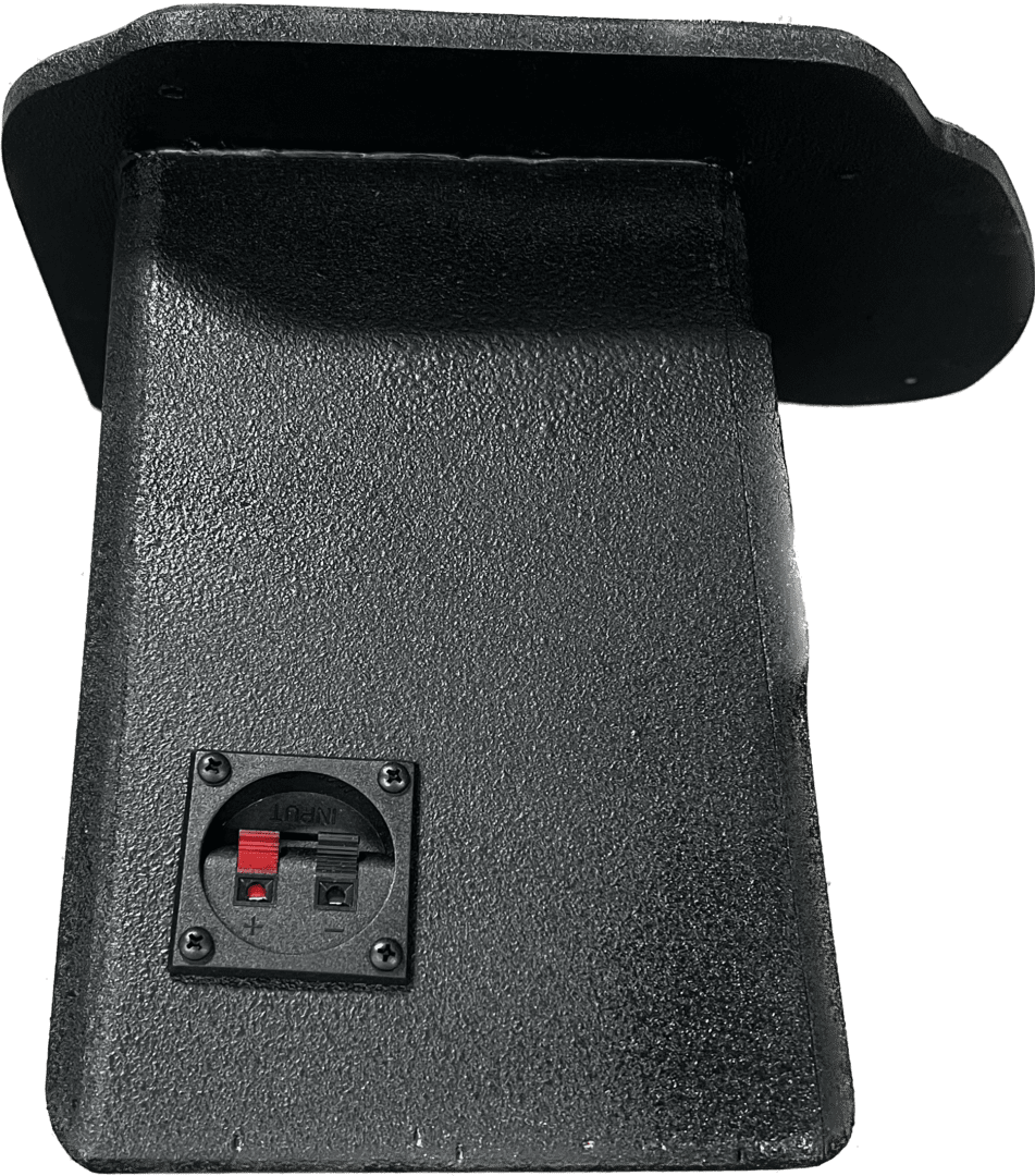 IMG_6793 Close-up of a black plastic device with a small battery compartment.