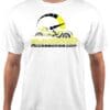 preview (3) White t-shirt with a graphic design featuring a stylized helmet and yellow accents.
