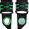 unnamed (3) Close-up of black and green wrist straps with metal rings and branding.