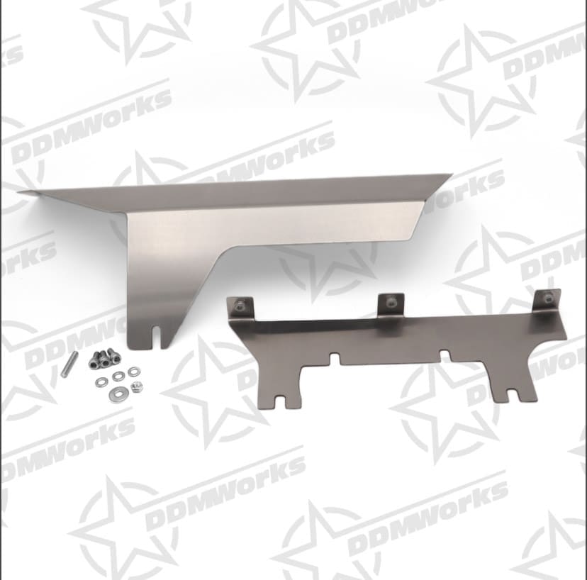 Stainless steel hinge bracket with screws and washers.