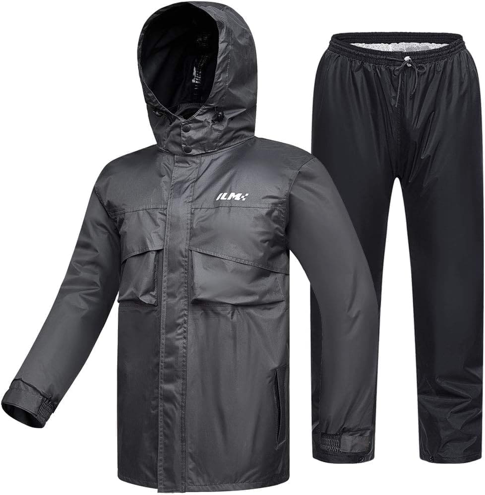 ILM Motorcycle Rain Suit for Men Waterproof Resistant Raincoat 6 Pockets 2 Pieces Packable Rainwear Jacket and Pants Model RS02